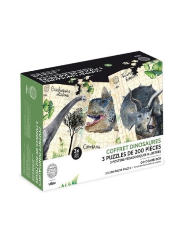 Coffret 3 puzzles dinosaures + posters - Muséum national d'Histoire naturelle